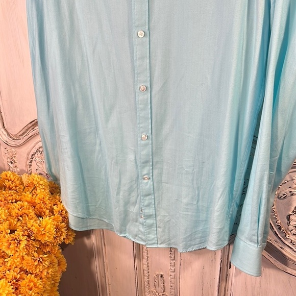 Michael Kors Slim Fit Stretch Light Aqua Long Sleeves Button-Up Shirt - Picture 3 of 8